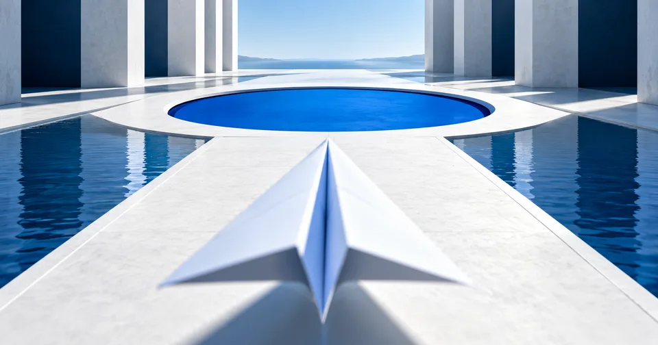 A white runway and paper airplane leading toward a single blue target.