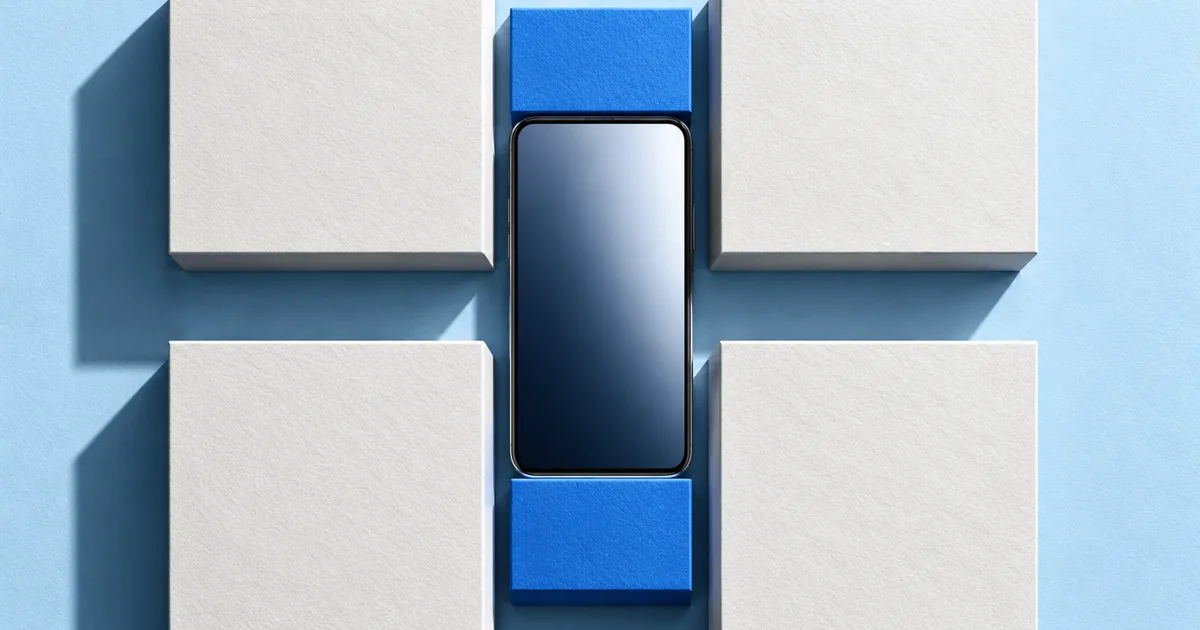 A narrow phone surrounded by blue paper blocks fitted to its width.